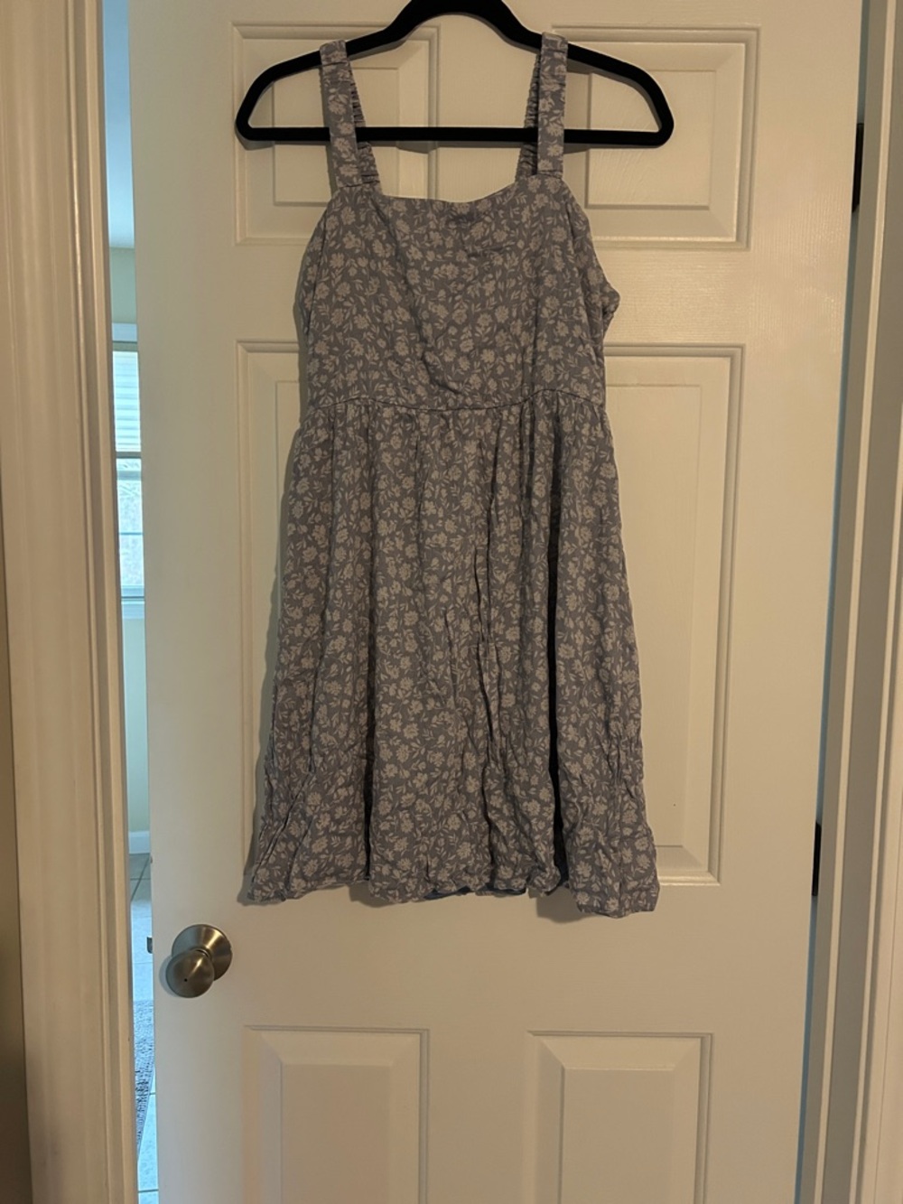 Light Blue Floral Casual Sundress with Straps